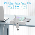Flat Plug Desk Clamp Power Strip 10FT, 40W Total Fast Charging Station - Image 3