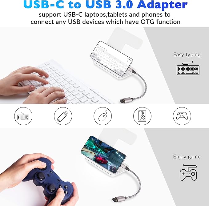 USB-C to USB 3.0 Adapter 4 Pack, Nylon Braided Type-C 3.1 OTG Cable USB C Male - Image 4