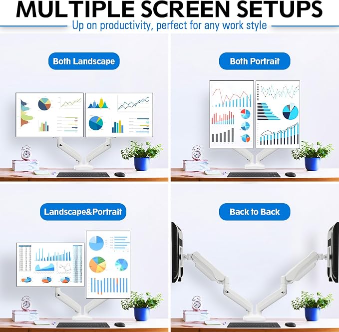 MOUNTUP Dual Monitor Stand for Desk, Pneumatic Monitor Arms for 2 Monitors Max - Image 2
