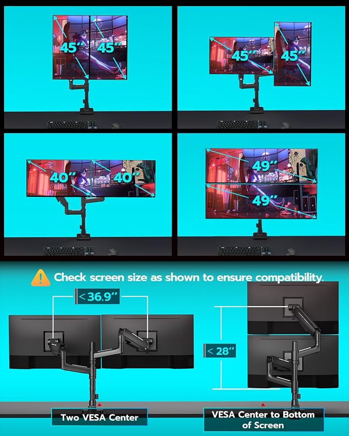 Vertical Dual Monitor Mount for 17-49 Inch Ultrawide Heavy Duty Curved Screen - Image 7