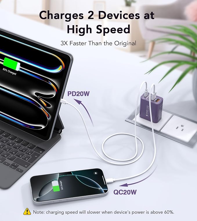 40W USB C Plug, 4-Port Fast Charger Block PD+QC 4 Port Charger Cube Wall - Image 3