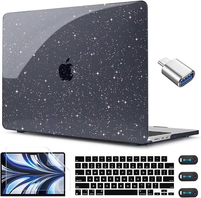 CISSOOK Black Glitter Case for MacBook Air 13.6 inch 2025 2024 2022 Release by CISSOOK