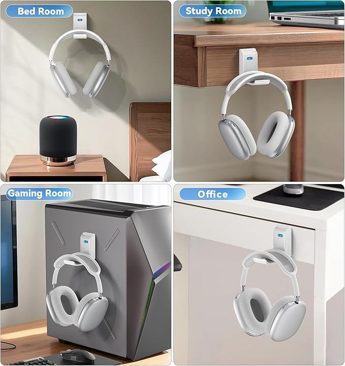 Headphone Stand, Wall Mount Headset Hanger, Gaming Headphone Holder Hook Clip - Image 7
