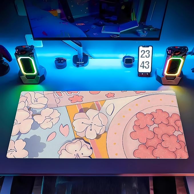 Pink Floral Mouse Pad XXL Cute Anime Gaming Desk Mat 31.5"x15.7", Thickened - Image 7