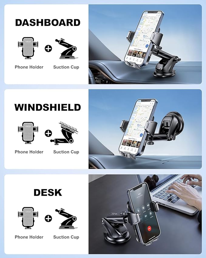3-in-1 Car Phone Holder, Strong Suction Phone Mount - Image 4
