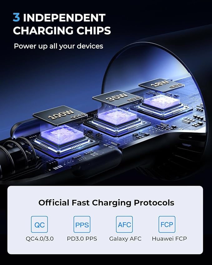JOYROOM 120W Super Fast Car Charger USB C, 3-Port PD100W+PD35W Car Charger - Image 4