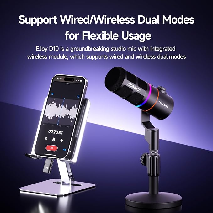 EJoy D10 PRO Wireless USB Gaming Microphone – RGB Dynamic Mic - Image 2