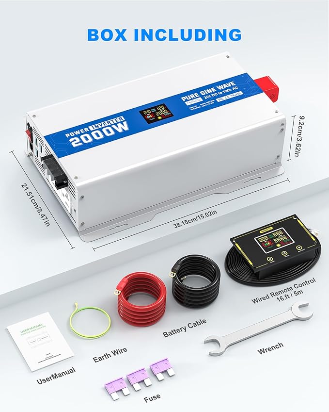 2000W Pure Sine Wave Power Inverter 24V DC to 120V AC Converter 4000 Watt Peak - Image 8