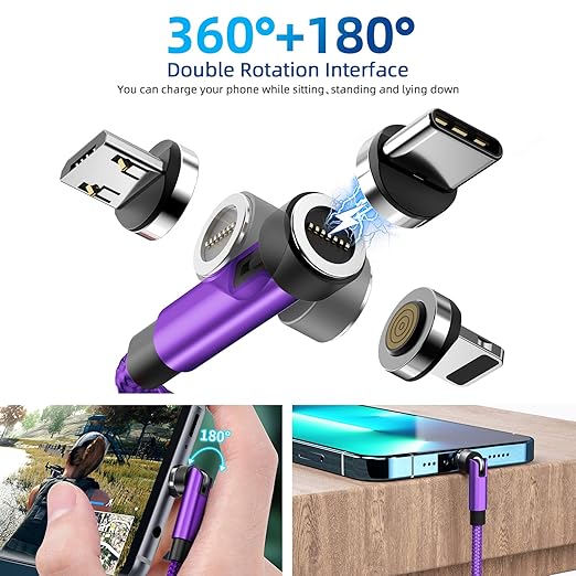 540° Rotation Magnetic Charging Cable 3 in 1 Magnetic Phone Charger 3A Fast - Image 2