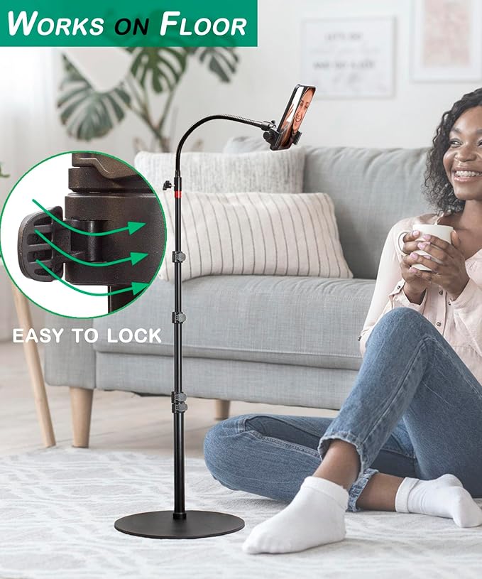 Phone Overhead Stand, Gooseneck Phone Floor Stand, Tall Video Cell Phone Mount - Image 4