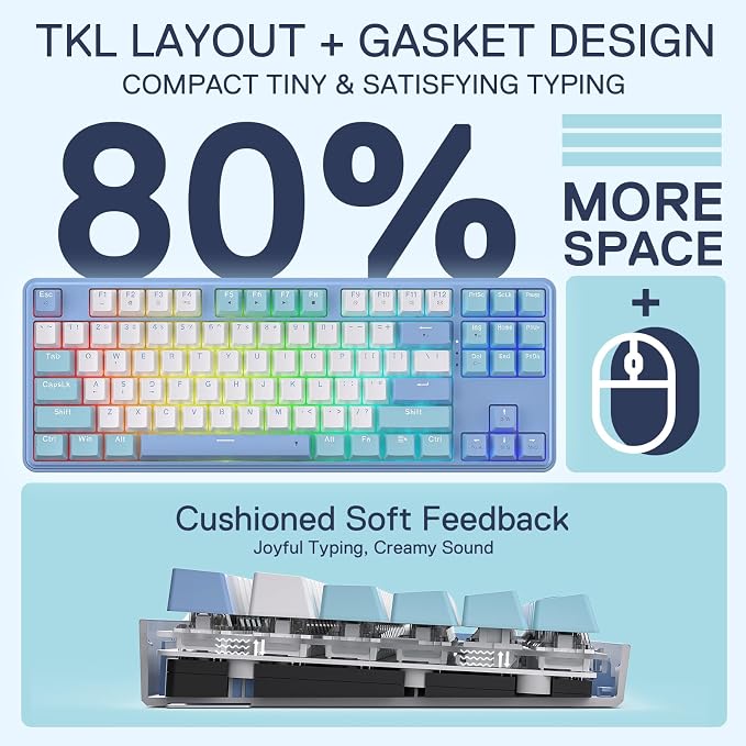 Redragon K707 80% Wired Gasket RGB Gaming Keyboard, 87 Keys TKL Mechanical - Image 3