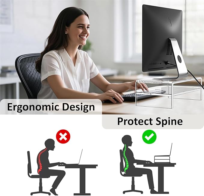 Egchi Acrylic Monitor Stand, 2 Tiers Clear Monitor Riser Computer Stand - Image 3