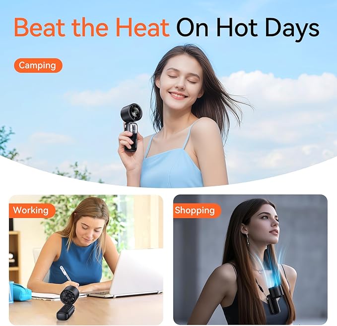 3-in-1 Portable Handheld Turbo Fan-100 Speeds, 15000 RPM, 10Hrs Cooling - Image 6