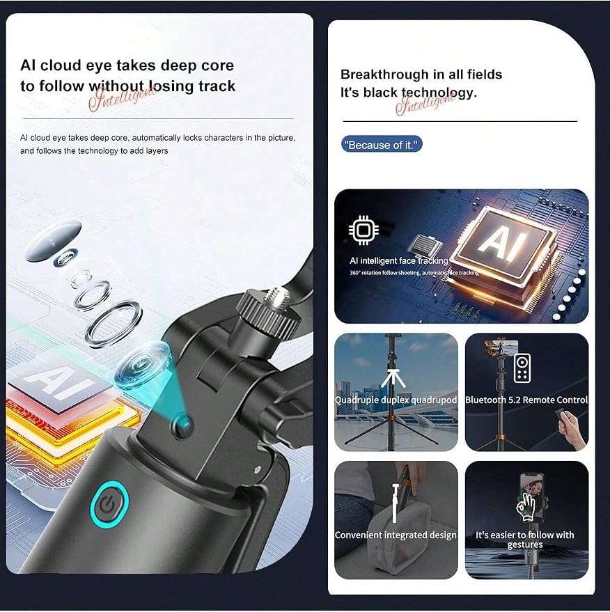 Auto Face Tracking Phone Holder, 360° Rotation Phone Tripod - Image 7