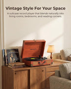 Vinyl Record Player with Bluetooth Output & Input, Treble & Bass Control - Image 3