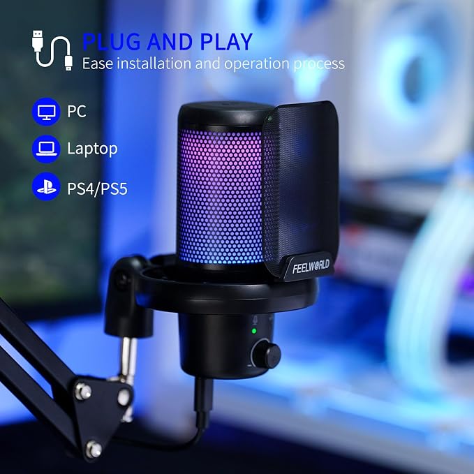 FEELWORLD VM1 Gaming PC USB Microphone Condenser Mic - Image 5