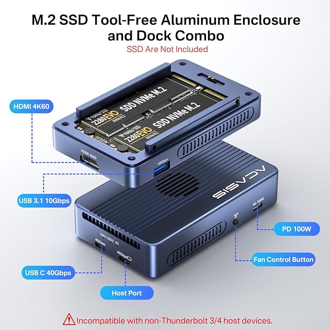 ACASIS 40Gbps M.2 NVMe SSD Enclosure, Cooling Fan, Compatible Thunderbolt - Image 2