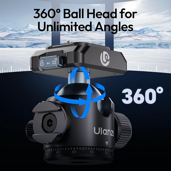 Ulanzi T100 Ball Head, Tripod Ball Head Mount 1/4 & 3/8 inch - Image 3