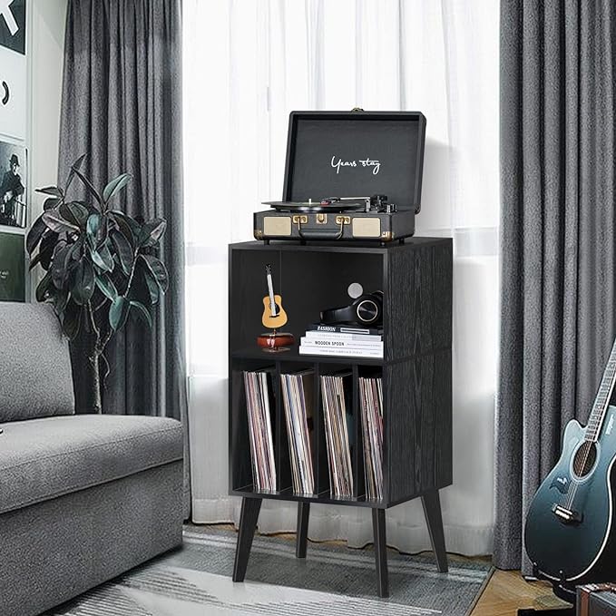 Lerliuo Record Player Stand, Mid-Century Vinyl Storage Cabinet Table - Image 5