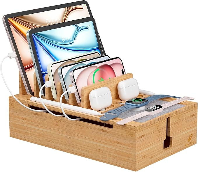 Pezin & Hulin Bamboo Charging Station, Electronic Devices Organizer by Pezin+%26+Hulin