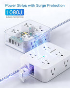 PD 30W USB C Power Strip Surge Protecor, HANYCONY 8 Outlets 4 USB, 1080J Desk - Image 5