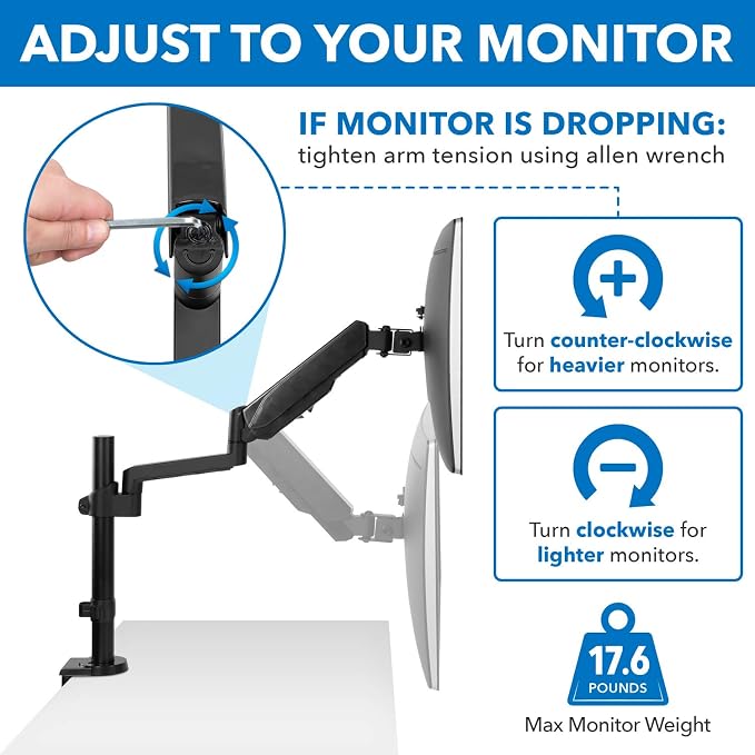 Mount-It! Single Monitor Arm Mount | Desk Stand | Full Motion Height Adjustable - Image 7