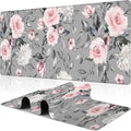 Pink Roses Desk Mat, Large Spring Blooming Flowers and Leaves Gaming Keyboard by NIYLYNSYN
