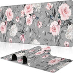 Pink Roses Desk Mat, Large Spring Blooming Flowers and Leaves Gaming Keyboard by NIYLYNSYN