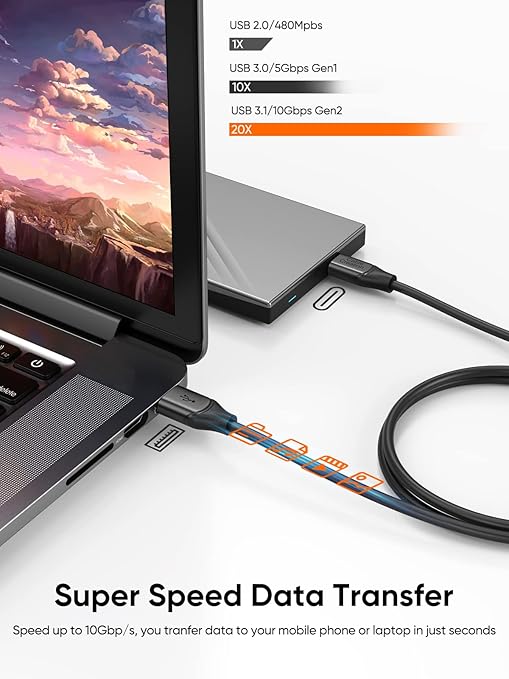 CableCreation USB C to USB A Cable 1FT 2Pack, USB-C to USB 3.1 USB 3.2 Gen2 - Image 2