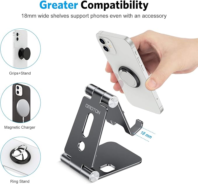 OMOTON Foldable Cell Phone Stand, C4 Portable Aluminum Phone Holder, Adjustable - Image 7