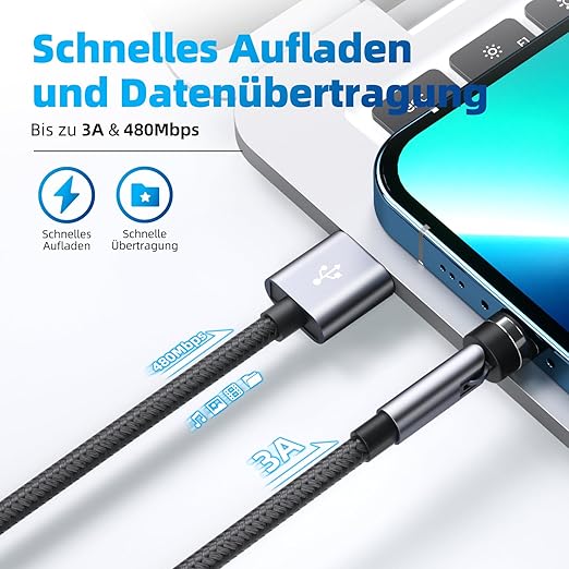 540° Rotation Magnetic Charging Cable, 3 in 1 Magnetic Phone Charger 3A Fast - Image 3