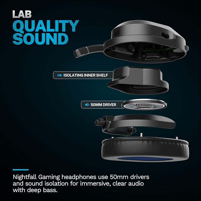 JLab Nightfall Wireless Gaming Headset, All-Night Comfort, 50mm Drivers and - Image 4