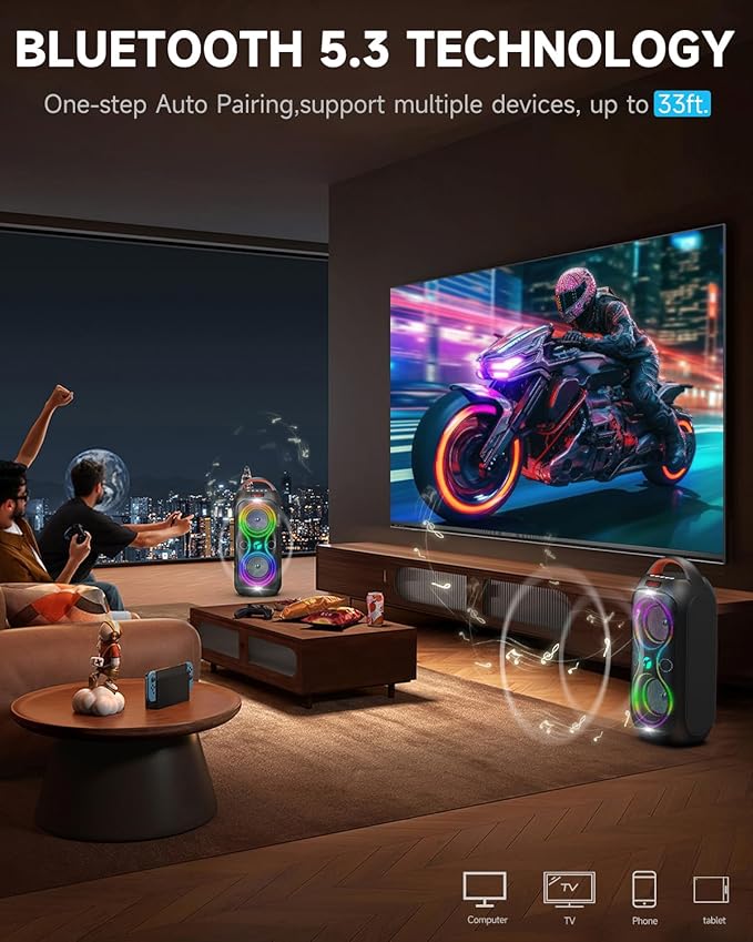 Wireless TWS Portable Bluetooth Speaker, Beat-Driven Lights, 120dB Loud Stereo - Image 6