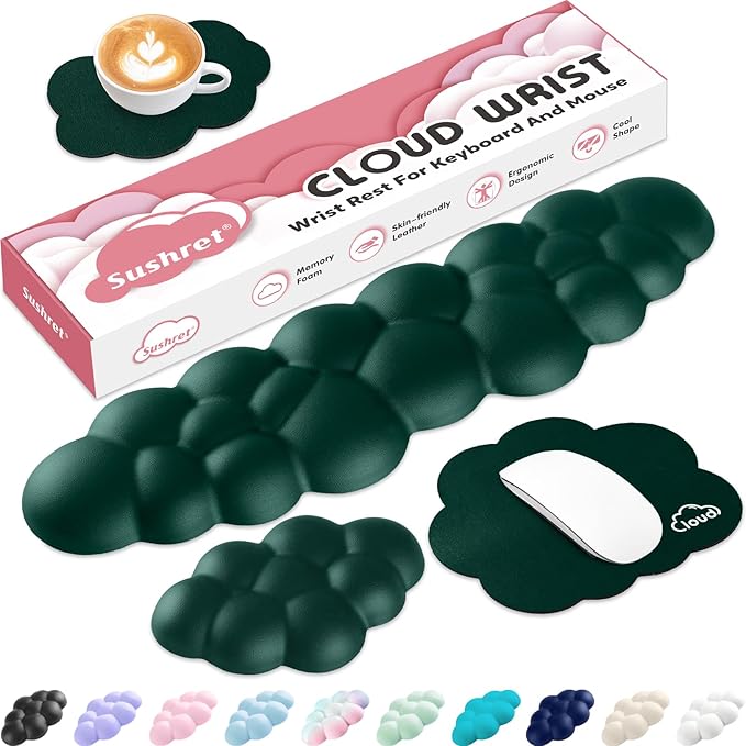 Cloud Wrist Rest for Computer Keyboard, 4-in-1 Memory Foam Leather Cloud by Sushret