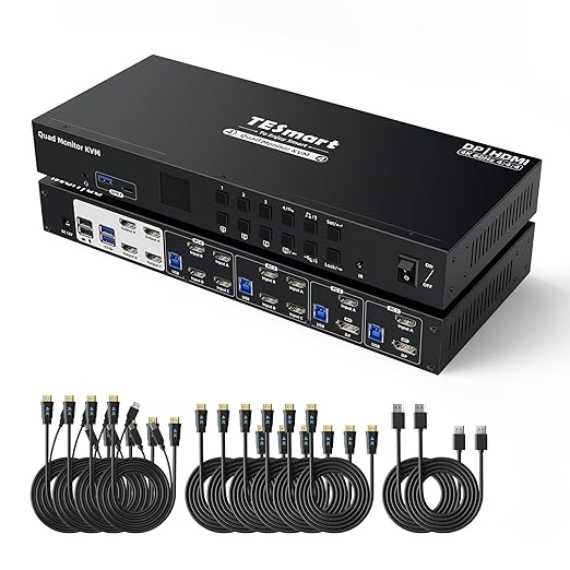 TESmart Quad Monitor HDMI+DP MST KVM Switch 4 Monitors 4 Computers 4K@60Hz by TESmart