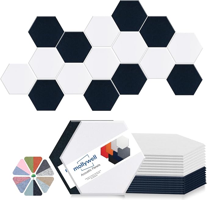 Mollywell Hexagon Acoustic Panels, High Density, Soundproofing, Decorative by Mollywell