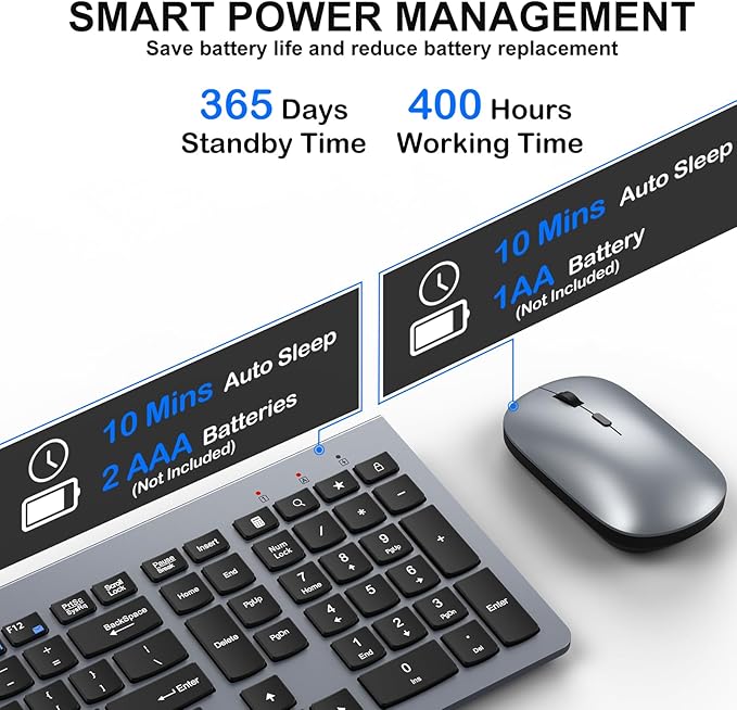 Wireless Keyboard and Mouse Combo, Ultra Slim Design Full Size Keyboard and 3 - Image 6