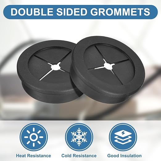 uxcell 4Pcs Cable Cord Grommet, 1-9/16" Rubber Desk Grommets Wire Pass Through - Image 3