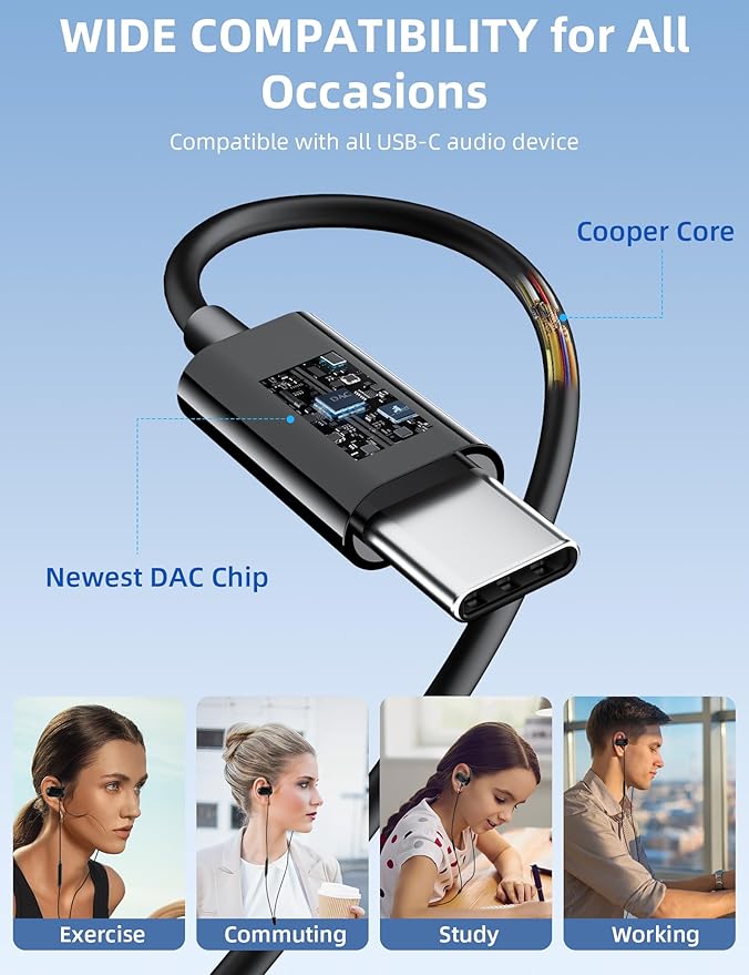 USB Type C Headphone Open Ear Adjustable Over Ear Hook Headset School Kid - Image 5