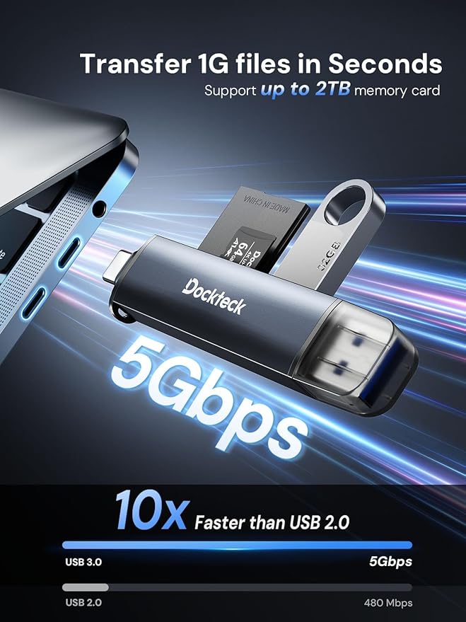 Dockteck SD Card Reader, 5G Super Speed USB3.0 SD/TF Card Reader, 3-Slot USB - Image 2