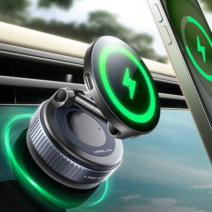 MRGLAS for 15W MagSafe Car Mount Charger, Vacuum Magnetic Wireless Car Charger by MRGLAS