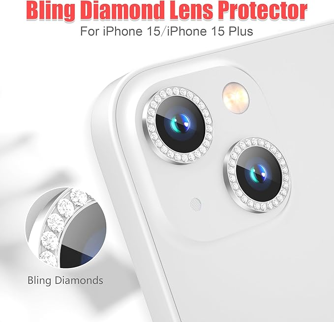 AGVEE 3+3 6 Pack for iPhone 15/15 Plus Camera Lens Protector, Bling Diamond & - Image 4
