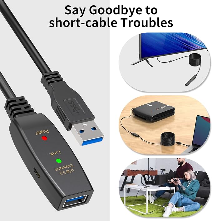 LDKCOK Active USB 3.0 Extension Cable 30ft– Male to Female Extender Cord - Image 7