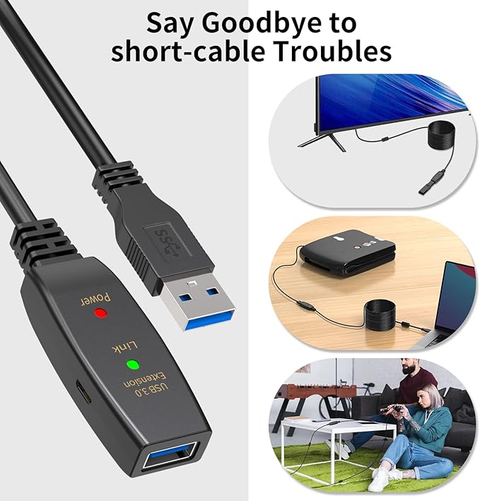 LDKCOK Active USB 3.0 Extension Cable 50ft– Male to Female Extender Cord - Image 7