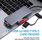 SD Card Reader, Aluminum 5in1 USB USB-C to SD Micro SD MS CF XD Card Reader - Image 4