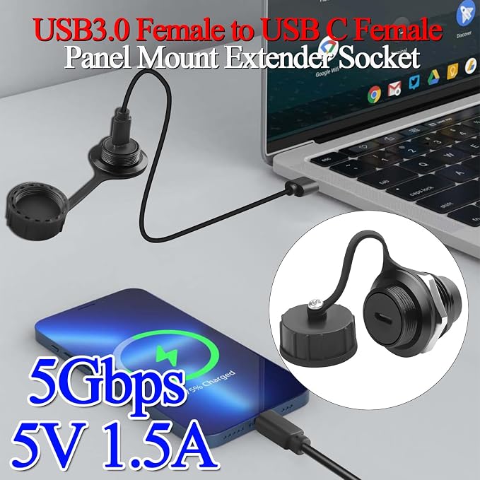 QIANRENON USB 3.0 to USB C Threaded Fixing Waterproof Adapter 5Gbps USB3.0 - Image 3