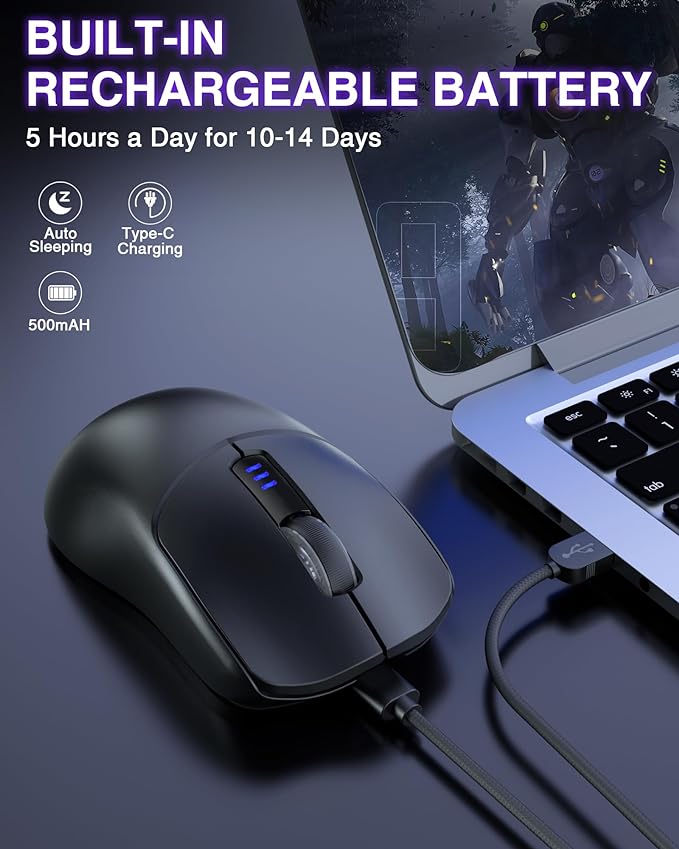 AULA SC580 Wireless Gaming Mouse, Tri-Mode 2.4G/BT5.0/USB-C Gaming Mouse - Image 6