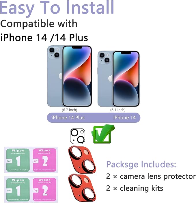 2 Pack Camera Lens Protector for iPhone 14 / iPhone 14 Plus, AR Tempered Glass - Image 2