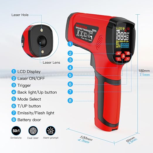 -40℉~2912℉ MESTEK Infrared Thermometer Temperature Gun, 50:1 Dual Laser High - Image 7