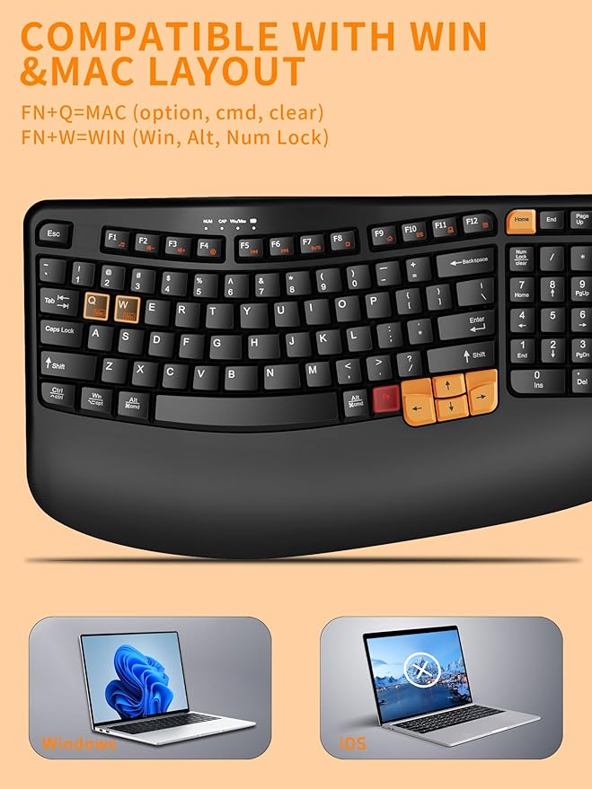 Wireless Keyboard and Mouse Combo, 2.4G Wave Keys Ergonomic Keyboard - Image 8